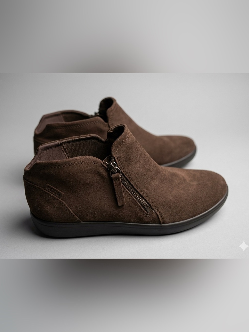 Ecco Chocolate Brown Suede Women's Chukka Boots with Side Zip